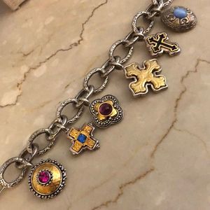 Premier Designs Byzantine Style Two Tone Multi Stone Charm Bracelet